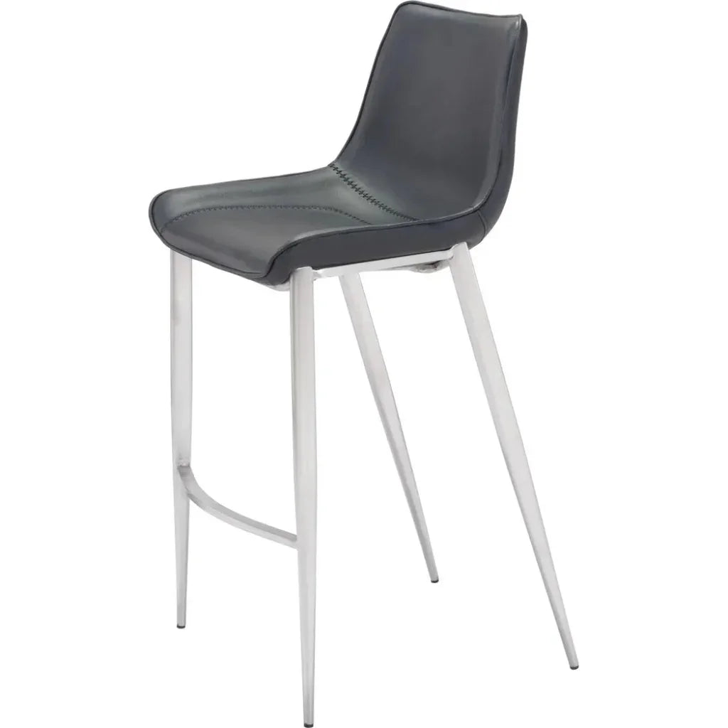 Magnus Bar Chair (Set of 2) Black & Silver - LOOMLAN - Zuo Modern - Bar Stools