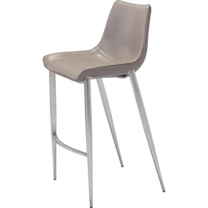 Magnus Bar Chair (Set of 2) Gray & Silver - LOOMLAN - Zuo Modern - Bar Stools