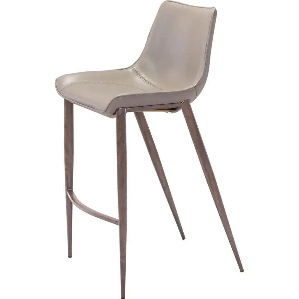 Magnus Bar Chair (Set of 2) Gray & Walnut - LOOMLAN - Zuo Modern - Bar Stools