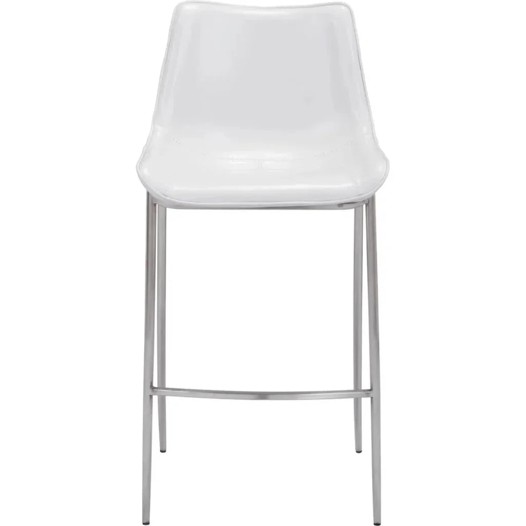 Magnus Bar Chair (Set of 2) White & Silver - LOOMLAN - Zuo Modern - Bar Stools