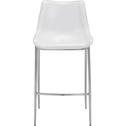 Magnus Bar Chair (Set of 2) White & Silver - LOOMLAN - Zuo Modern - Bar Stools