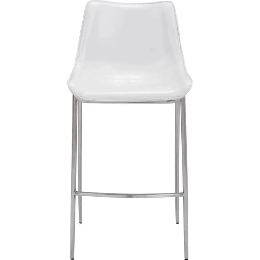 Magnus Bar Chair (Set of 2) White & Silver - LOOMLAN - Zuo Modern - Bar Stools