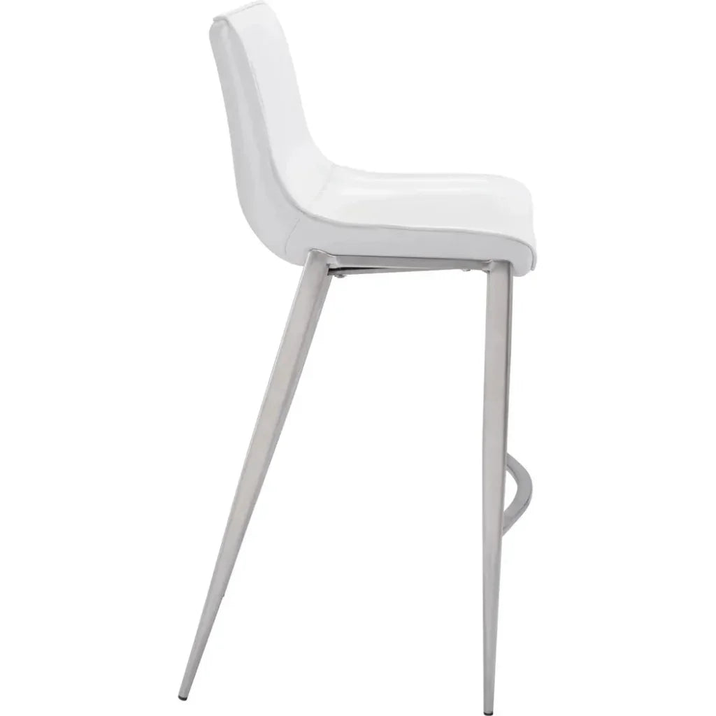 Magnus Bar Chair (Set of 2) White & Silver - LOOMLAN - Zuo Modern - Bar Stools