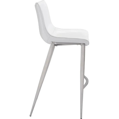 Magnus Bar Chair (Set of 2) White & Silver - LOOMLAN - Zuo Modern - Bar Stools