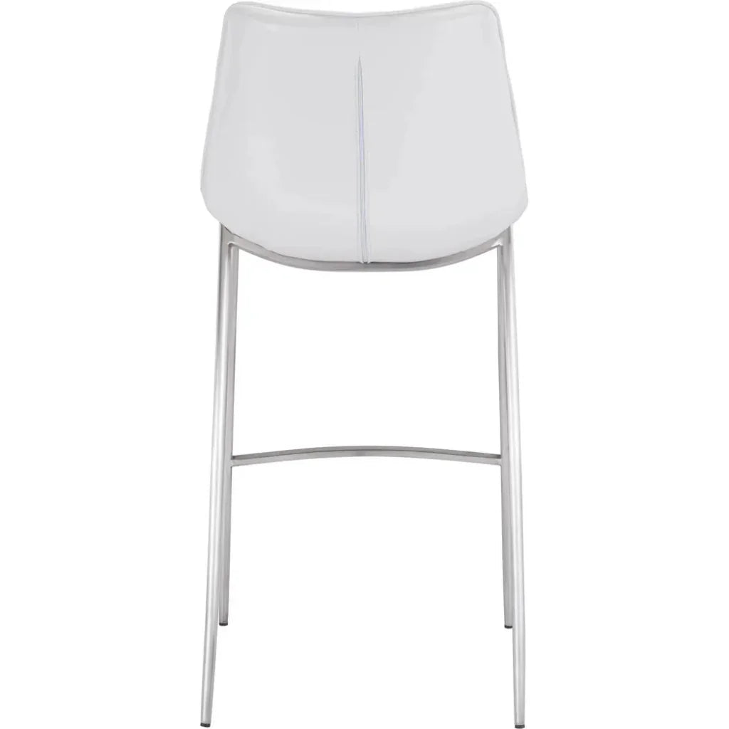 Magnus Bar Chair (Set of 2) White & Silver - LOOMLAN - Zuo Modern - Bar Stools