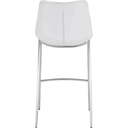 Magnus Bar Chair (Set of 2) White & Silver - LOOMLAN - Zuo Modern - Bar Stools
