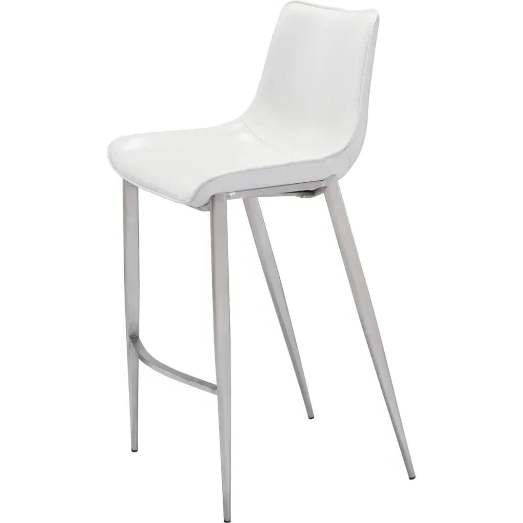 Magnus Bar Chair (Set of 2) White & Silver - LOOMLAN - Zuo Modern - Bar Stools