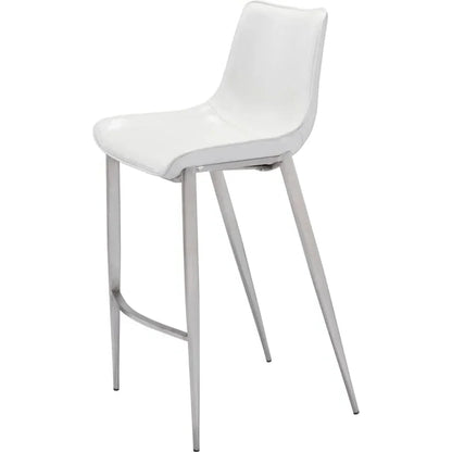 Magnus Bar Chair (Set of 2) White & Silver - LOOMLAN - Zuo Modern - Bar Stools