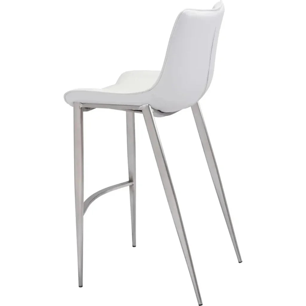 Magnus Bar Chair (Set of 2) White & Silver - LOOMLAN - Zuo Modern - Bar Stools