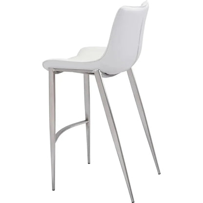 Magnus Bar Chair (Set of 2) White & Silver - LOOMLAN - Zuo Modern - Bar Stools