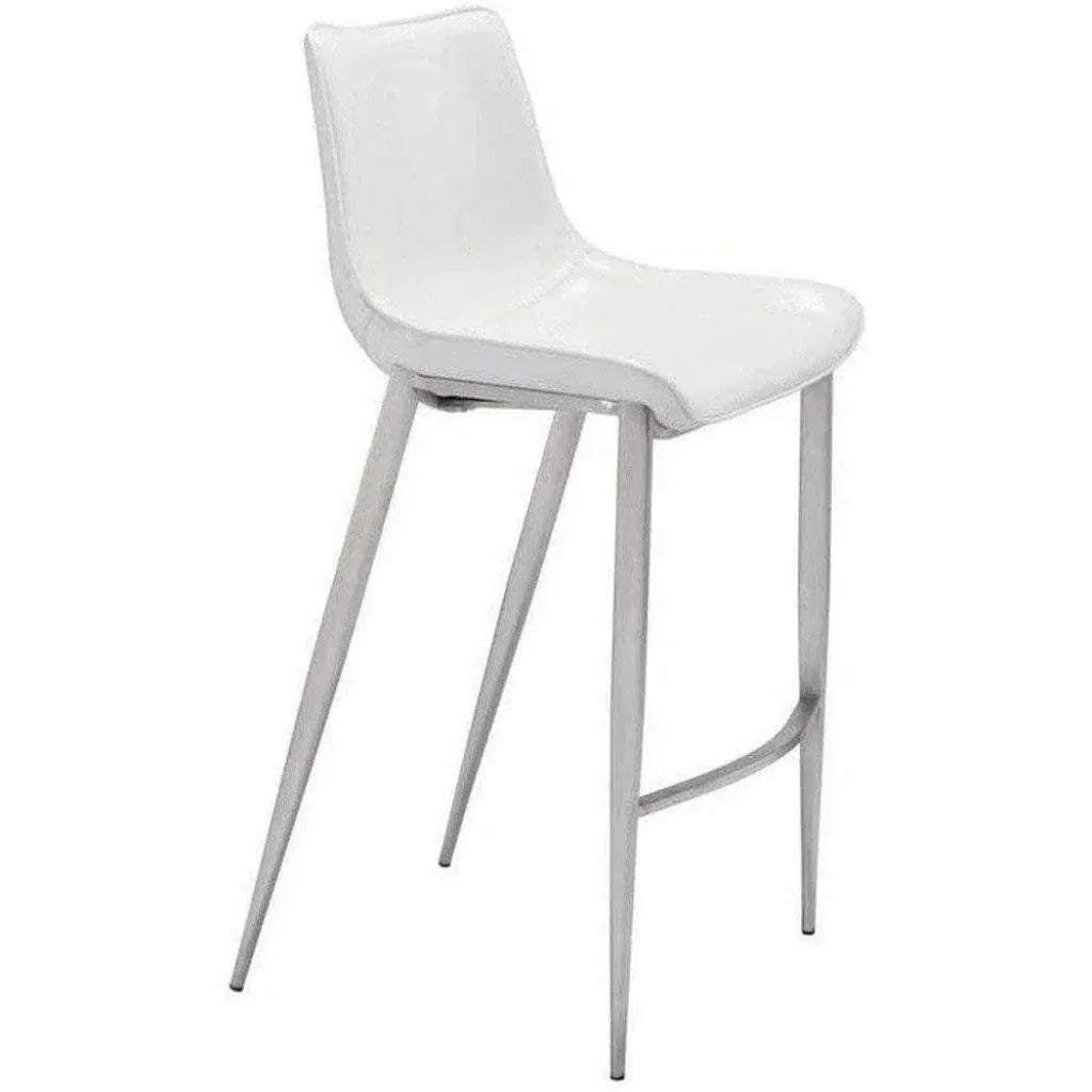 Magnus Bar Chair (Set of 2) White & Silver - LOOMLAN - Zuo Modern - Bar Stools