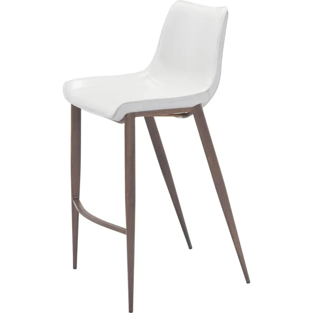 Magnus Bar Chair (Set of 2) White & Walnut - LOOMLAN - Zuo Modern - Bar Stools
