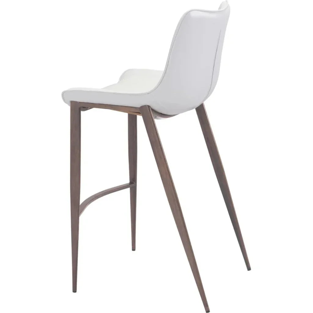 Magnus Bar Chair (Set of 2) White & Walnut - LOOMLAN - Zuo Modern - Bar Stools