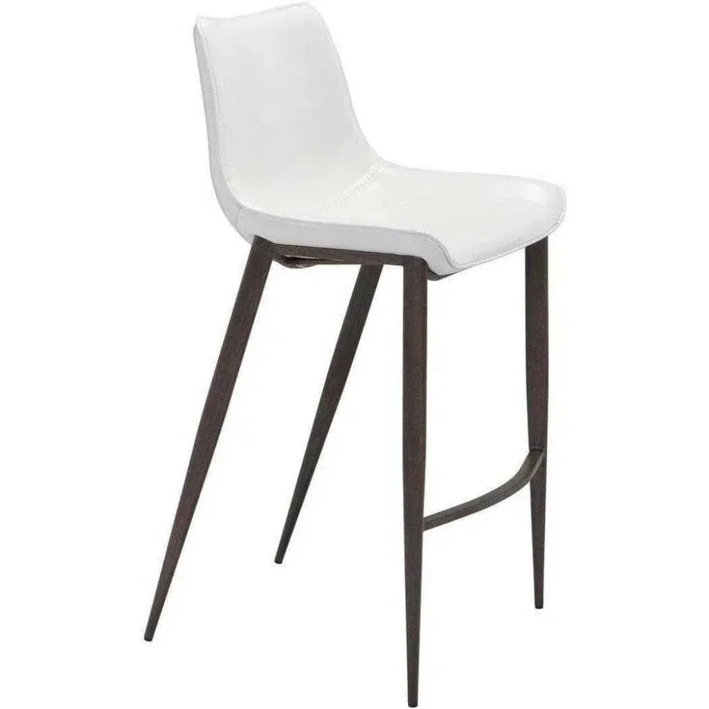 Magnus Bar Chair (Set of 2) White & Walnut - LOOMLAN - Zuo Modern - Bar Stools