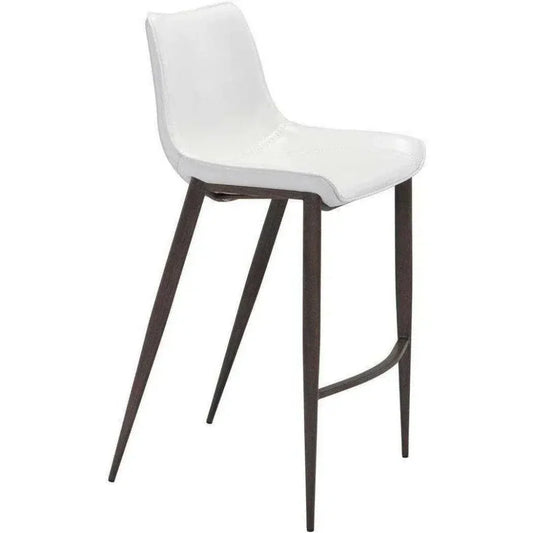 Magnus Bar Chair (Set of 2) White & Walnut - LOOMLAN - Zuo Modern - Bar Stools