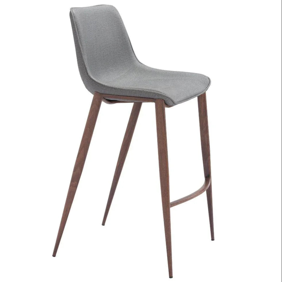 Magnus Barstool 2PC Slate Gray & Walnut - LOOMLAN - Zuo Modern - Bar Stools