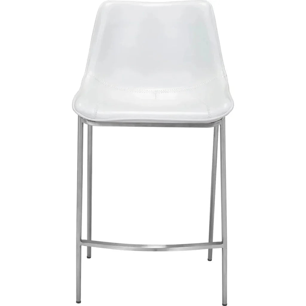 Magnus Counter Stool 2PC White & Silver - LOOMLAN - Zuo Modern - Counter Stools