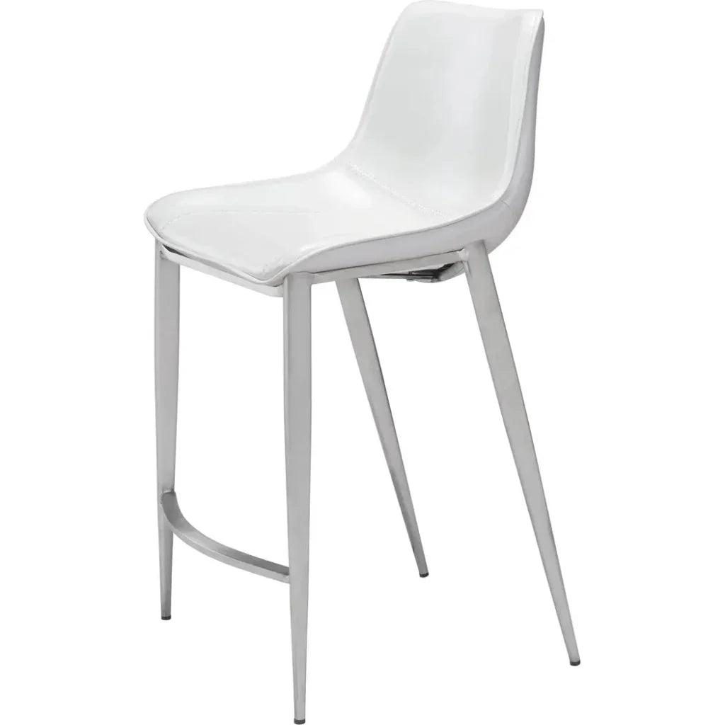 Magnus Counter Stool 2PC White & Silver - LOOMLAN - Zuo Modern - Counter Stools