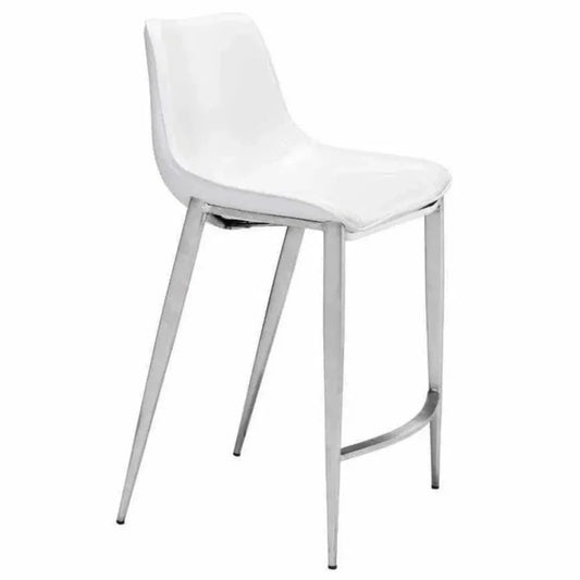Magnus Counter Stool 2PC White & Silver - LOOMLAN - Zuo Modern - Counter Stools