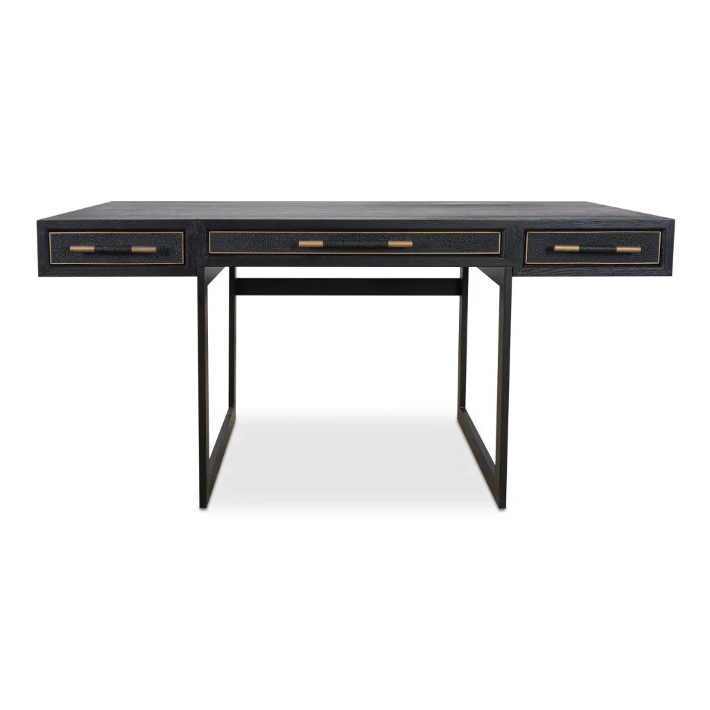 Mako Black Solid Oak With Vegan Leather Desk-Home Office Desks-Moe's Home-LOOMLAN