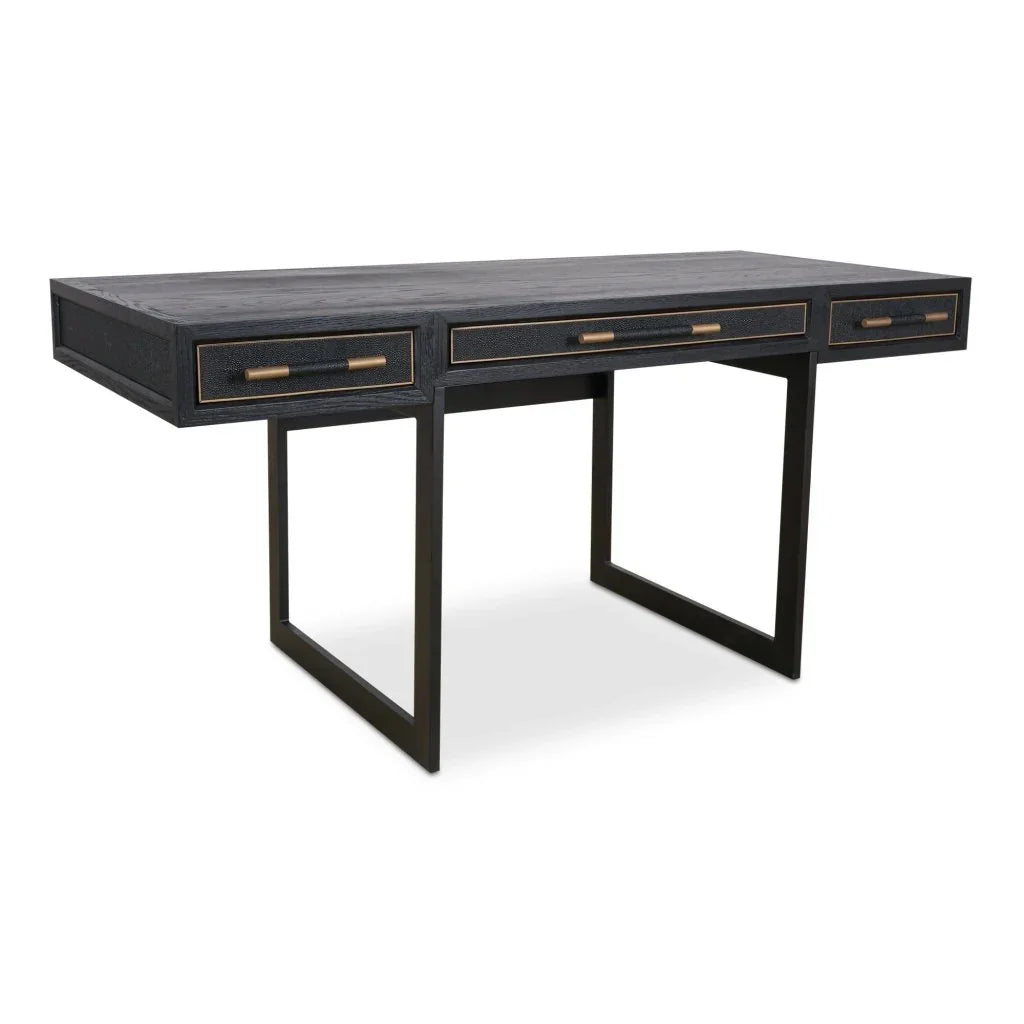 Mako Black Solid Oak With Vegan Leather Desk-Home Office Desks-Moe's Home-LOOMLAN