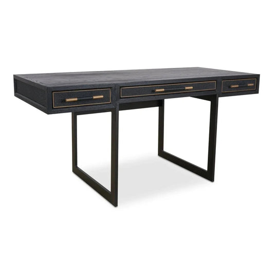 Mako Black Solid Oak With Vegan Leather Desk-Home Office Desks-Moe's Home-LOOMLAN