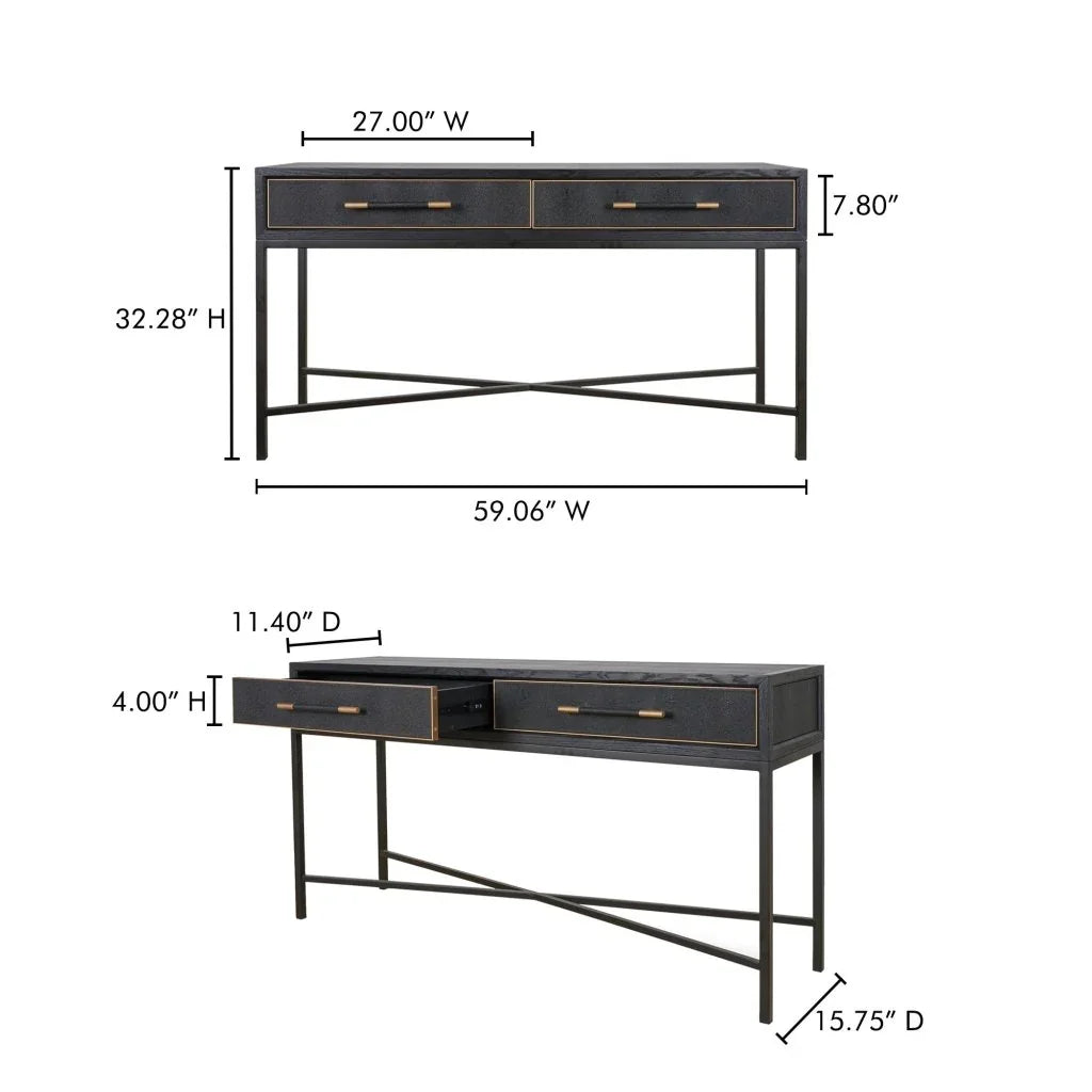 Mako Black With Solid Oak Console Table - LOOMLAN - Moe's Home - Console Tables