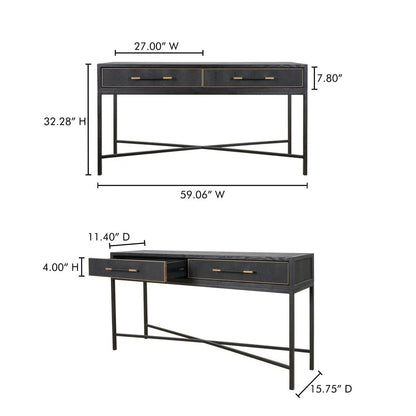 Mako Black With Solid Oak Console Table - LOOMLAN - Moe's Home - Console Tables