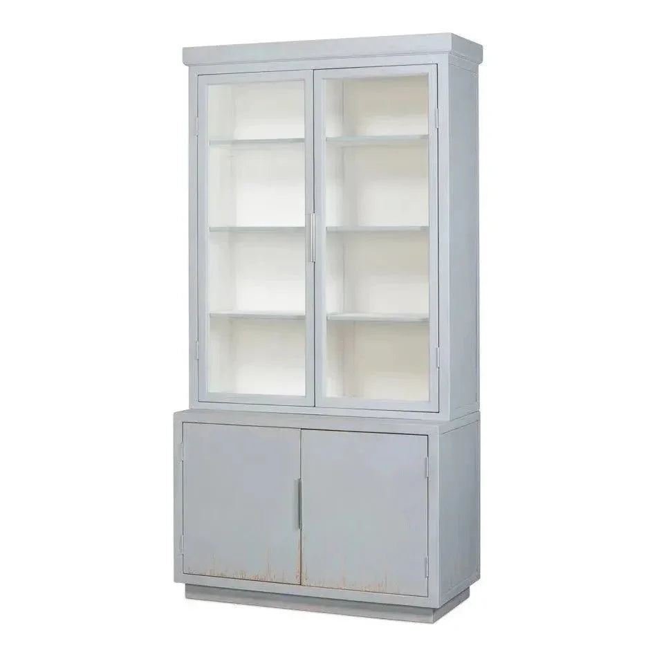 Maldives 2 Glass Doors Bookcase Eros Blue - LOOMLAN - Sarreid - Buffets & Curios