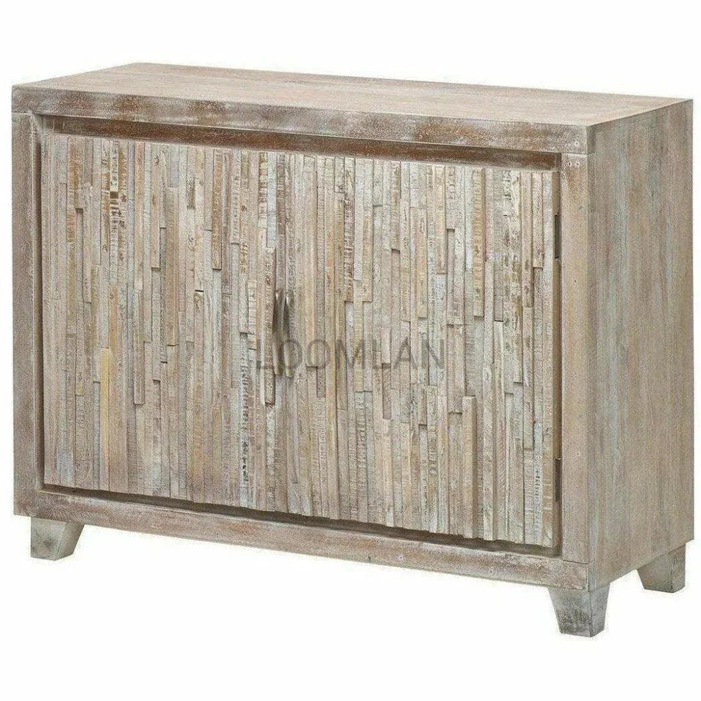 White Stacked Planks Wood Accent Cabinet - LOOMLAN - LOOMLAN - Accent Cabinets