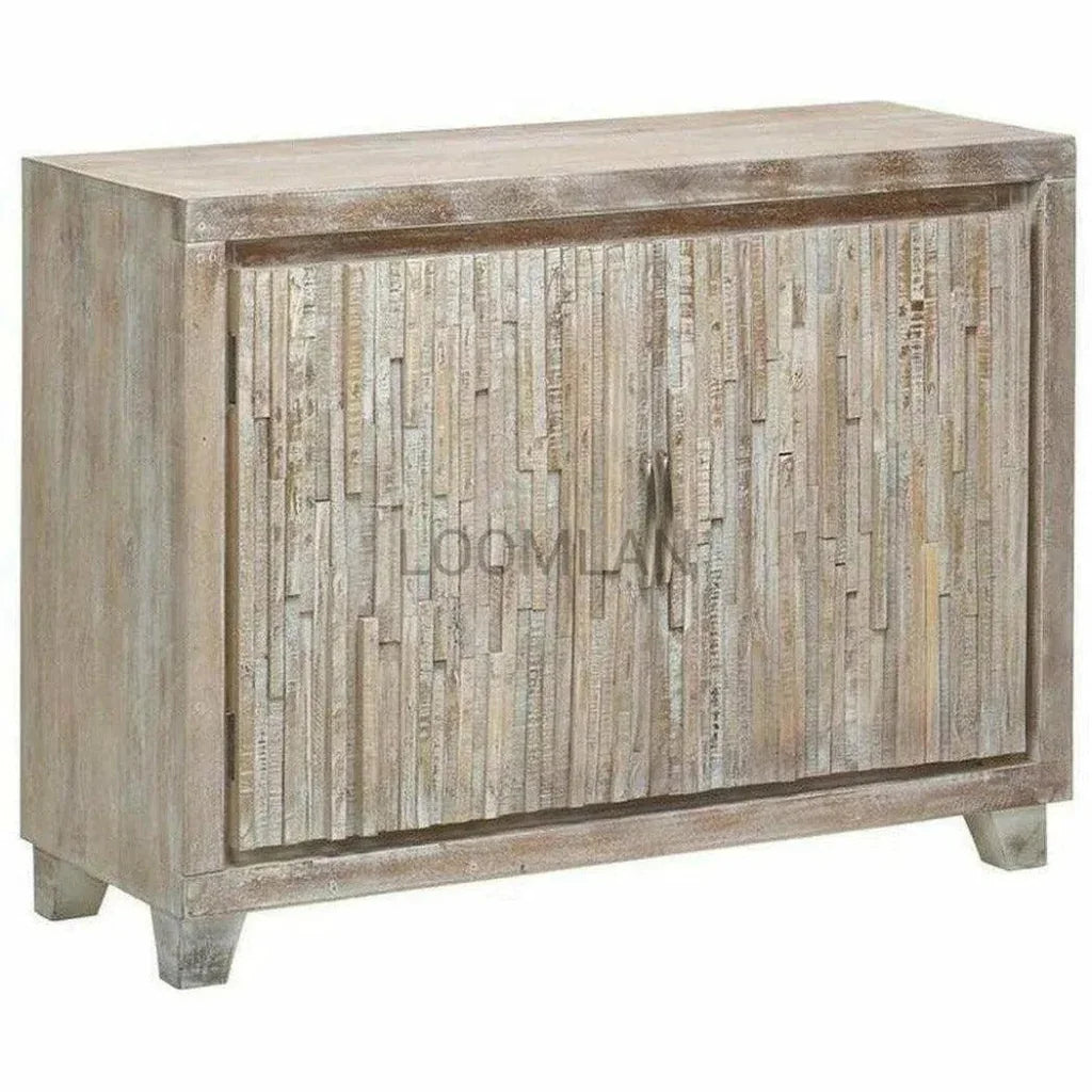 White Stacked Planks Wood Accent Cabinet - LOOMLAN - LOOMLAN - Accent Cabinets