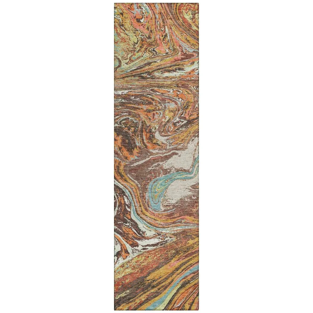 Malika Brown Washable Indoor-Outdoor Rug-Outdoor Rugs-LOOMLAN Rugs-2'3" x 7'6"-LOOMLAN