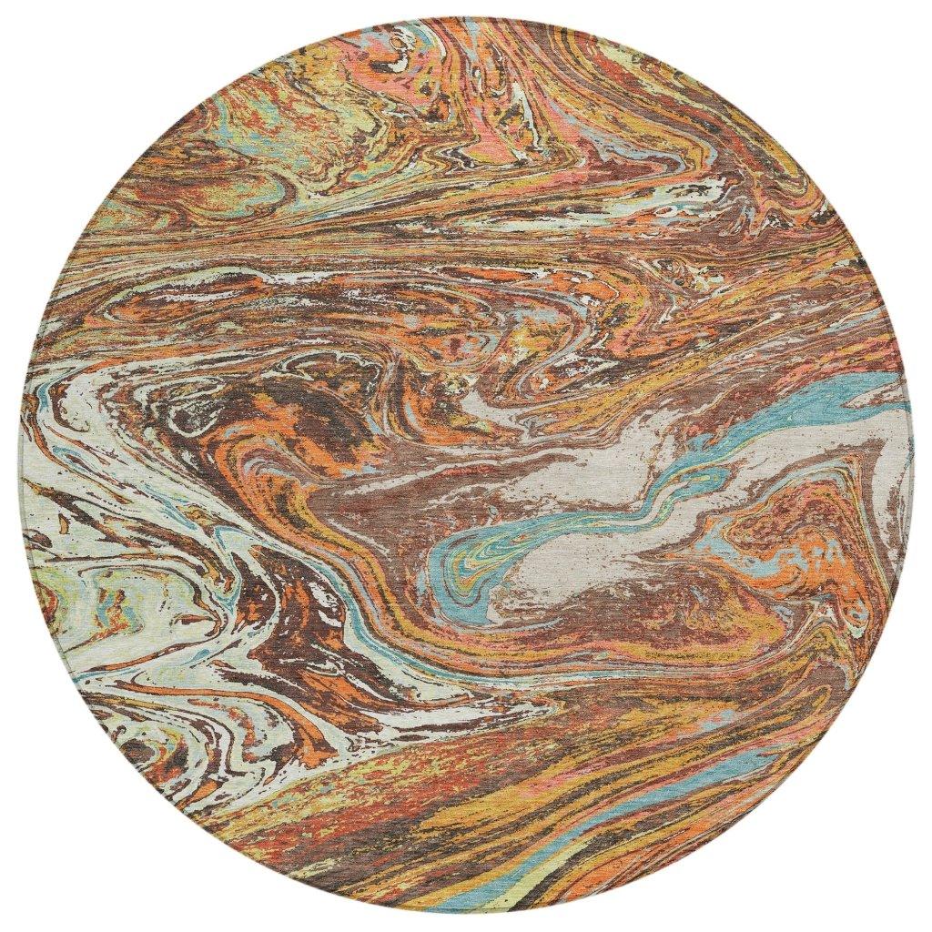 Malika Brown Washable Indoor-Outdoor Rug-Outdoor Rugs-LOOMLAN Rugs-8' x 8'-LOOMLAN