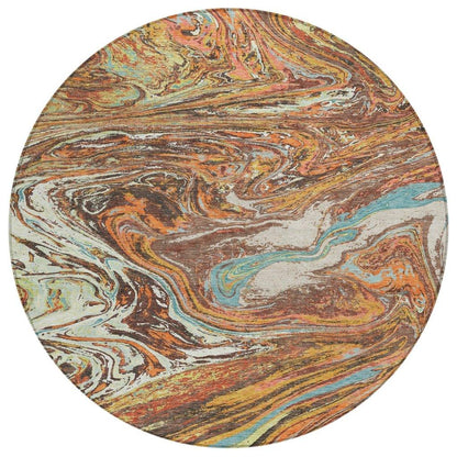 Malika Brown Washable Indoor-Outdoor Rug-Outdoor Rugs-LOOMLAN Rugs-8' x 8'-LOOMLAN