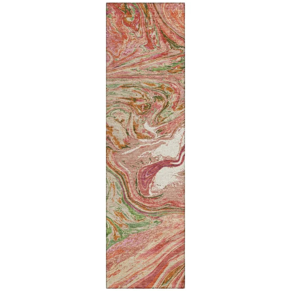 Malika Coral Washable Indoor-Outdoor Rug-Outdoor Rugs-LOOMLAN Rugs-2'3" x 7'6"-LOOMLAN