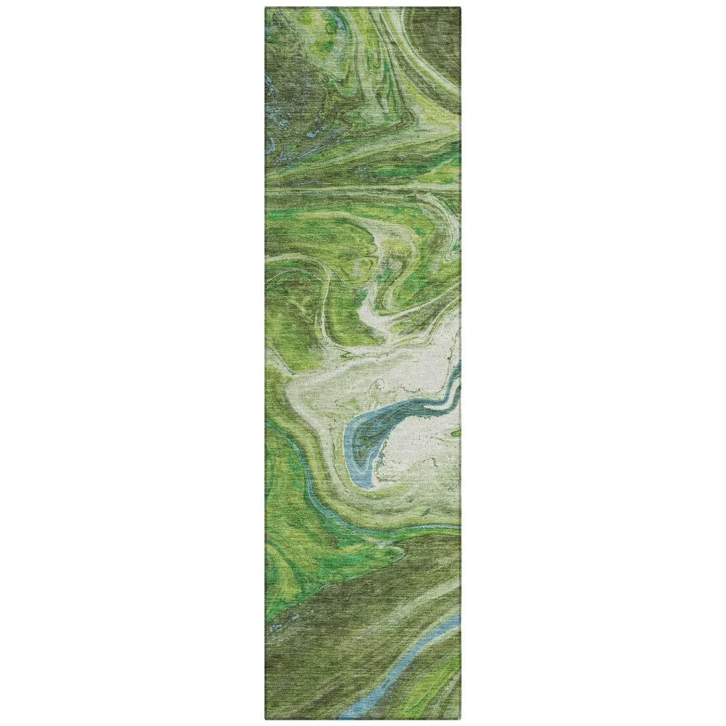 Malika Green Washable Indoor-Outdoor Rug-Outdoor Rugs-LOOMLAN Rugs-2'3" x 7'6"-LOOMLAN