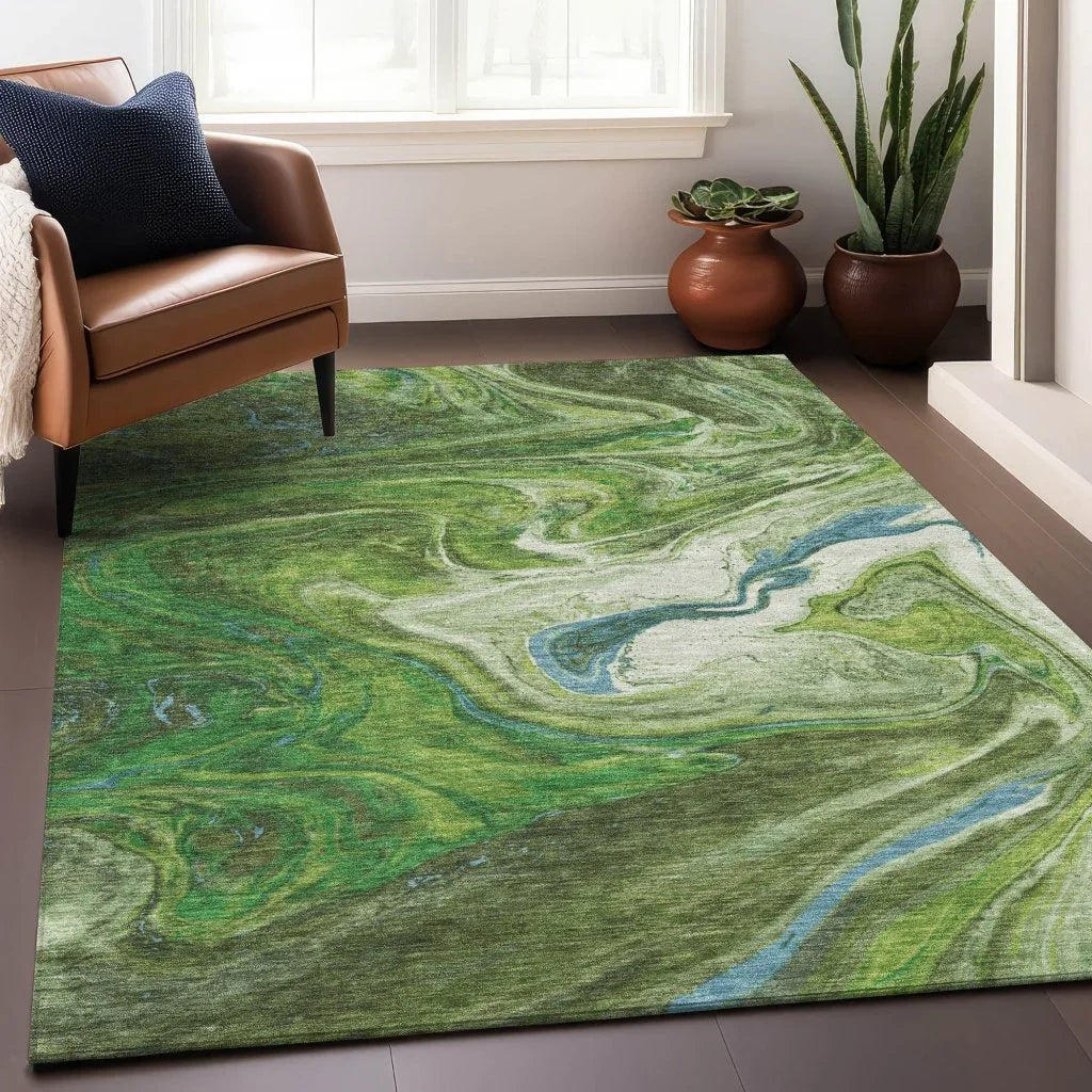 Malika Green Washable Indoor-Outdoor Rug-Outdoor Rugs-LOOMLAN Rugs-LOOMLAN