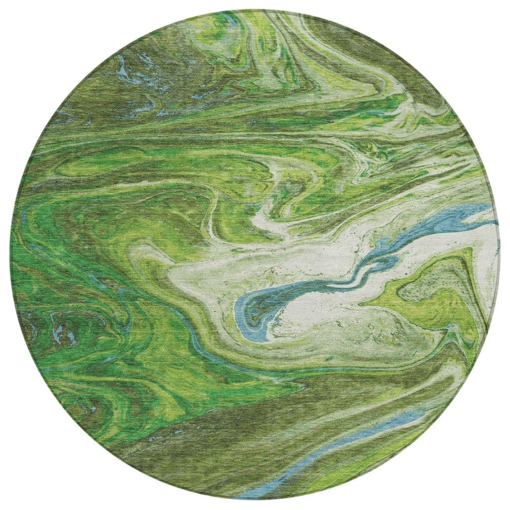 Malika Green Washable Indoor-Outdoor Rug-Outdoor Rugs-LOOMLAN Rugs-8' x 8'-LOOMLAN