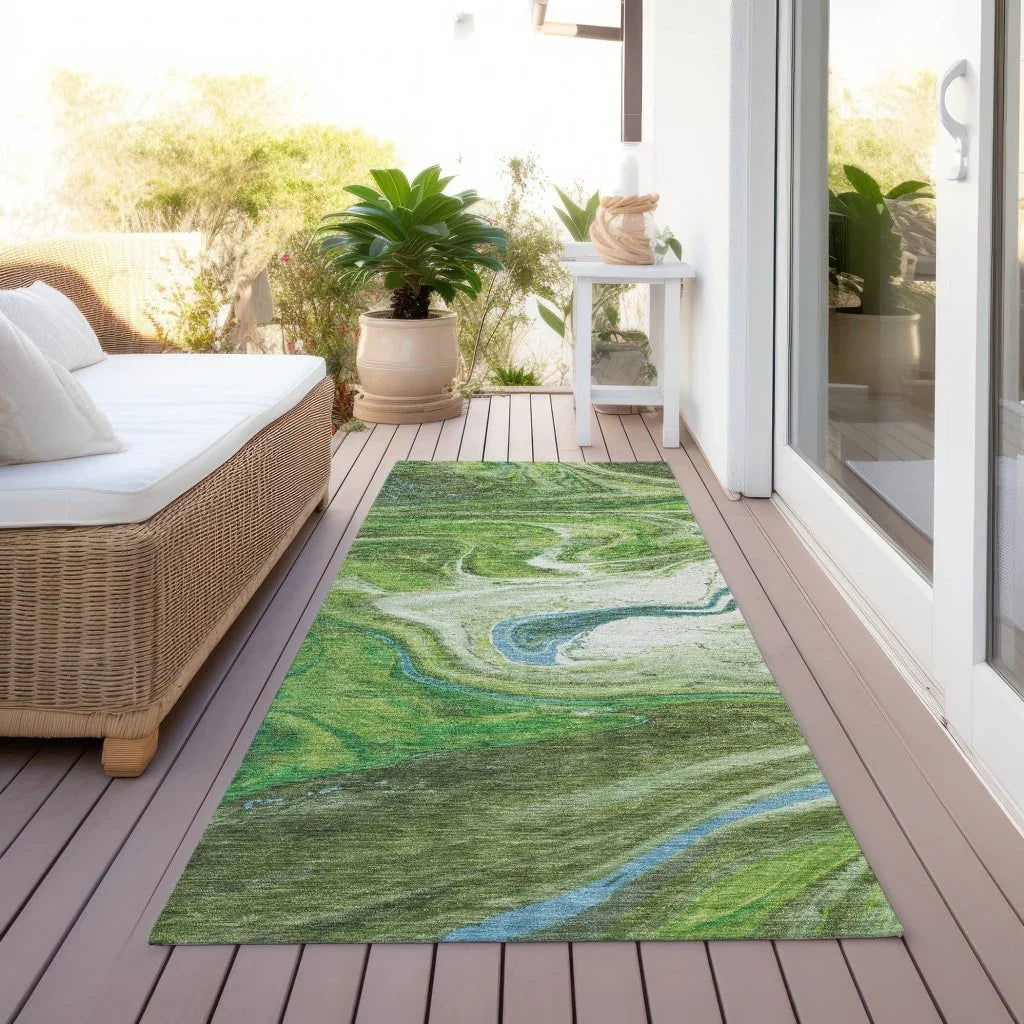 Malika Green Washable Indoor-Outdoor Rug-Outdoor Rugs-LOOMLAN Rugs-LOOMLAN