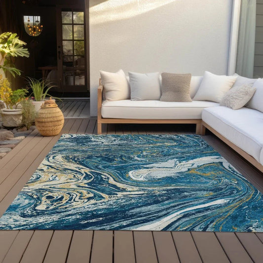 Malika Navy Washable Indoor-Outdoor Rug-Outdoor Rugs-LOOMLAN Rugs-LOOMLAN