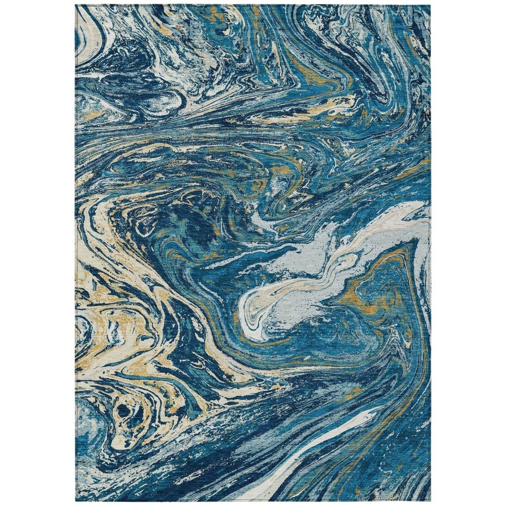 Malika Navy Washable Indoor-Outdoor Rug-Outdoor Rugs-LOOMLAN Rugs-2'6" x 3'10"-LOOMLAN