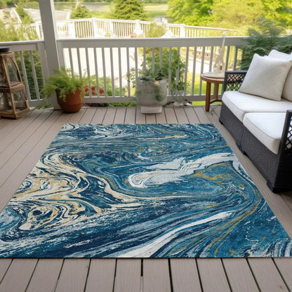 Malika Navy Washable Indoor-Outdoor Rug-Outdoor Rugs-LOOMLAN Rugs-LOOMLAN