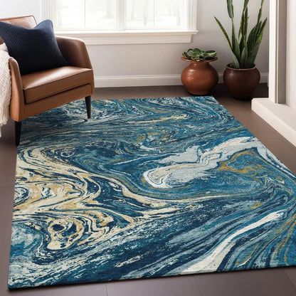 Malika Navy Washable Indoor-Outdoor Rug-Outdoor Rugs-LOOMLAN Rugs-LOOMLAN