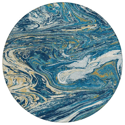 Malika Navy Washable Indoor-Outdoor Rug-Outdoor Rugs-LOOMLAN Rugs-8' x 8'-LOOMLAN