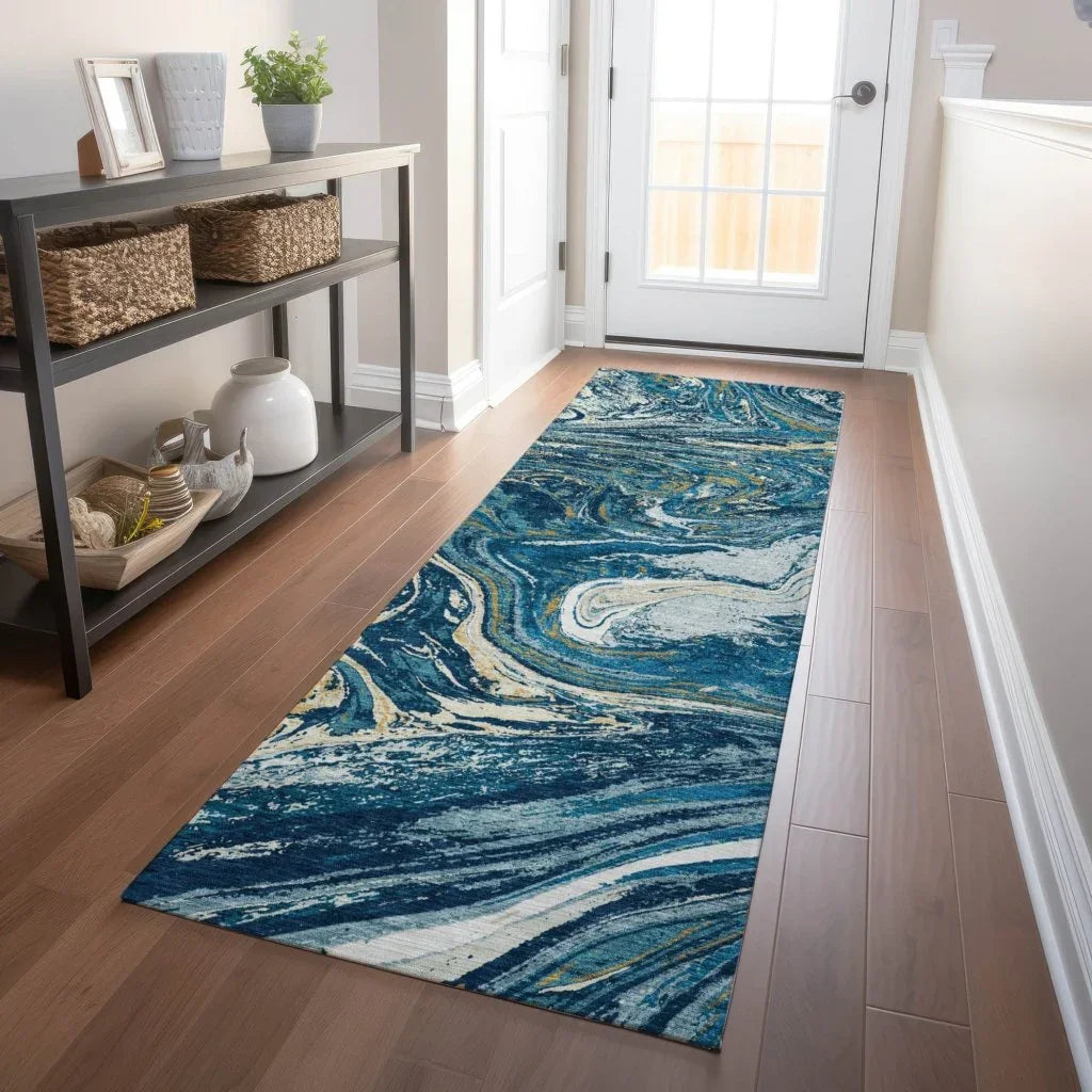 Malika Navy Washable Indoor-Outdoor Rug-Outdoor Rugs-LOOMLAN Rugs-LOOMLAN