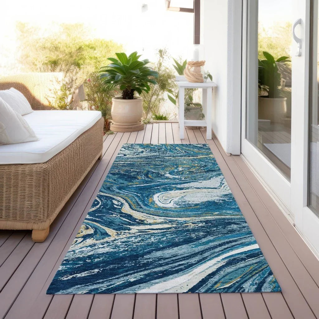 Malika Navy Washable Indoor-Outdoor Rug-Outdoor Rugs-LOOMLAN Rugs-LOOMLAN