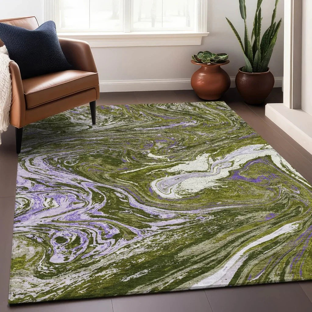Malika Olive Washable Indoor-Outdoor Rug-Outdoor Rugs-LOOMLAN Rugs-LOOMLAN
