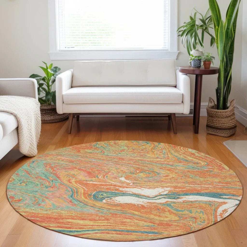Malika Orange Washable Indoor-Outdoor Rug-Outdoor Rugs-LOOMLAN Rugs-LOOMLAN