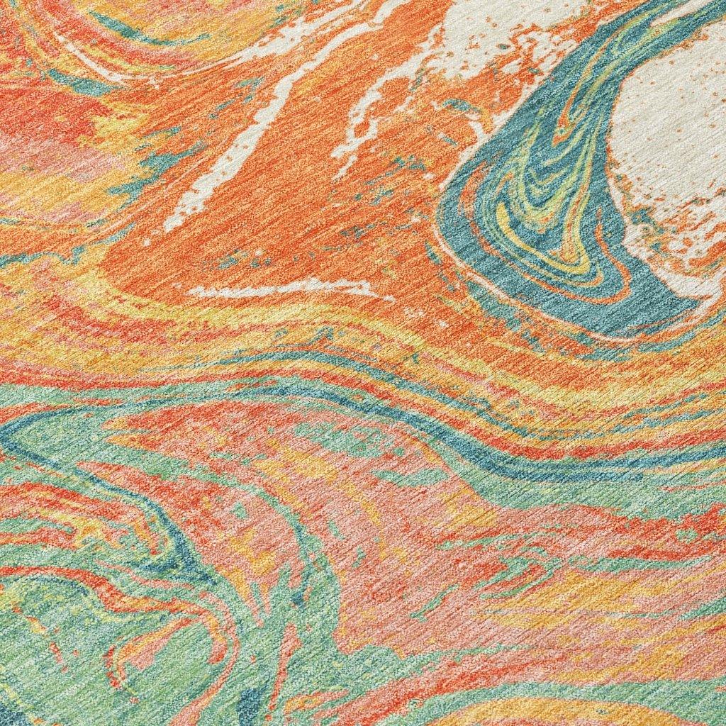 Malika Orange Washable Indoor-Outdoor Rug-Outdoor Rugs-LOOMLAN Rugs-LOOMLAN