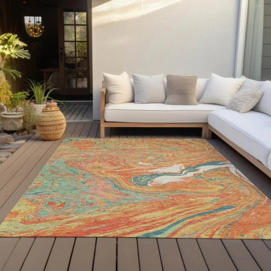 Malika Orange Washable Indoor-Outdoor Rug-Outdoor Rugs-LOOMLAN Rugs-LOOMLAN